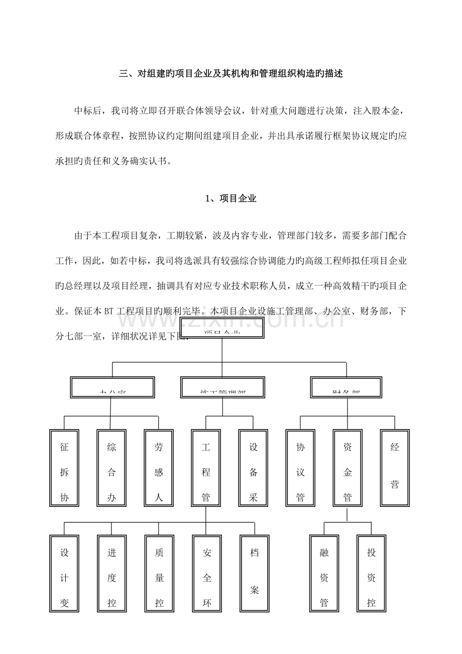 投标书组建的项目公司及其机构和管理组织结构.doc_第1页