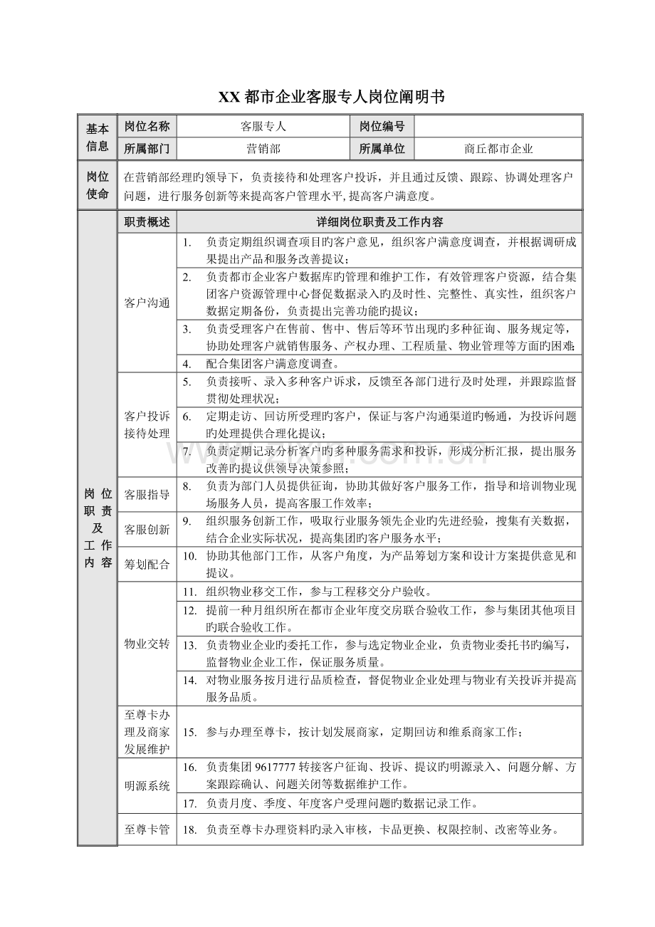 建业集团客户服务专员岗位说明书.doc_第1页