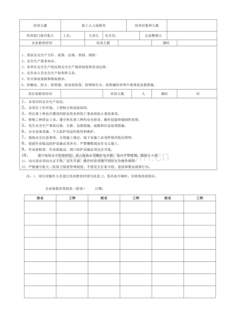 施工现场花名册、三级教育内容、总交底模板.doc_第2页