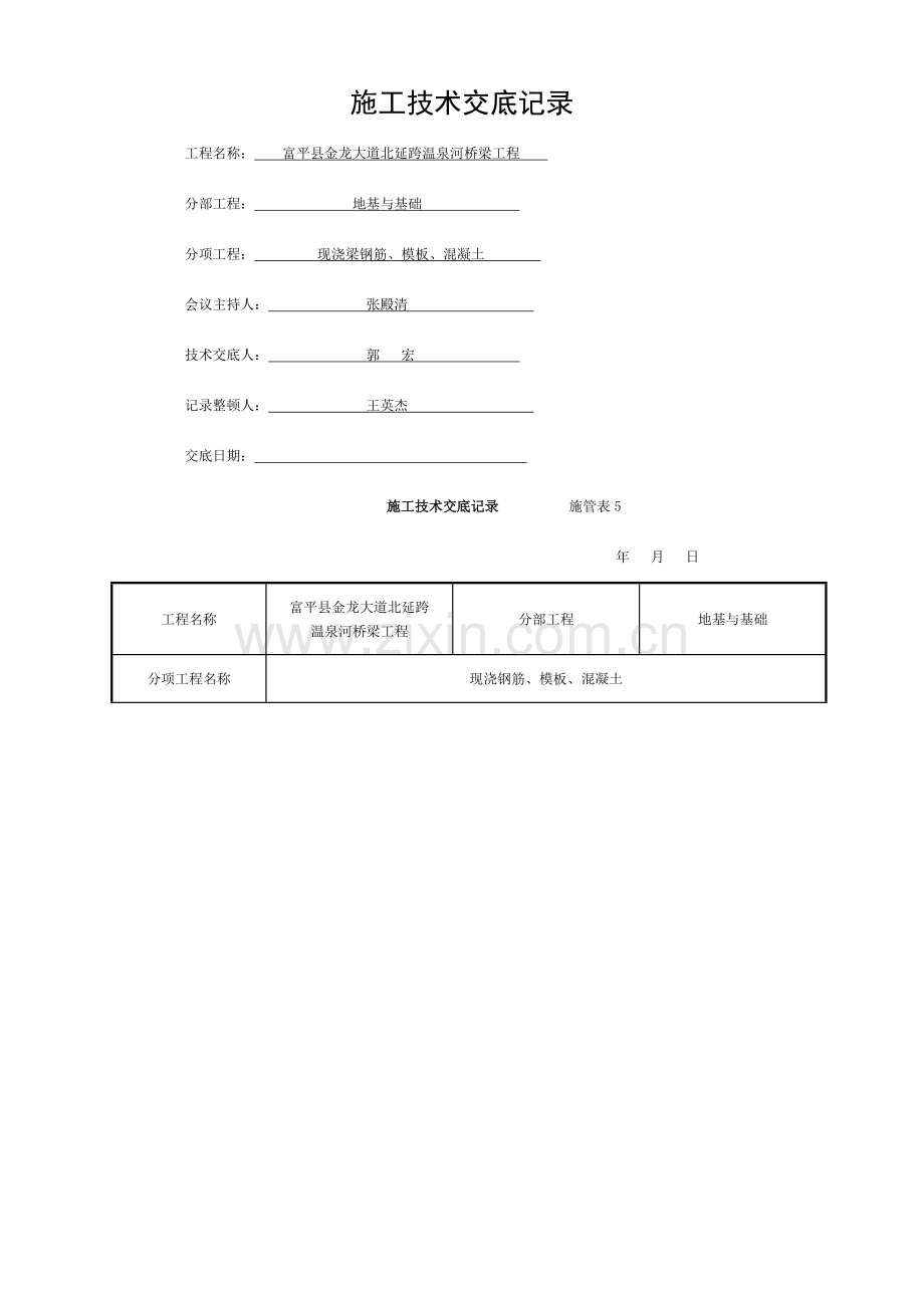 现浇梁施工技术交底模板.doc_第1页