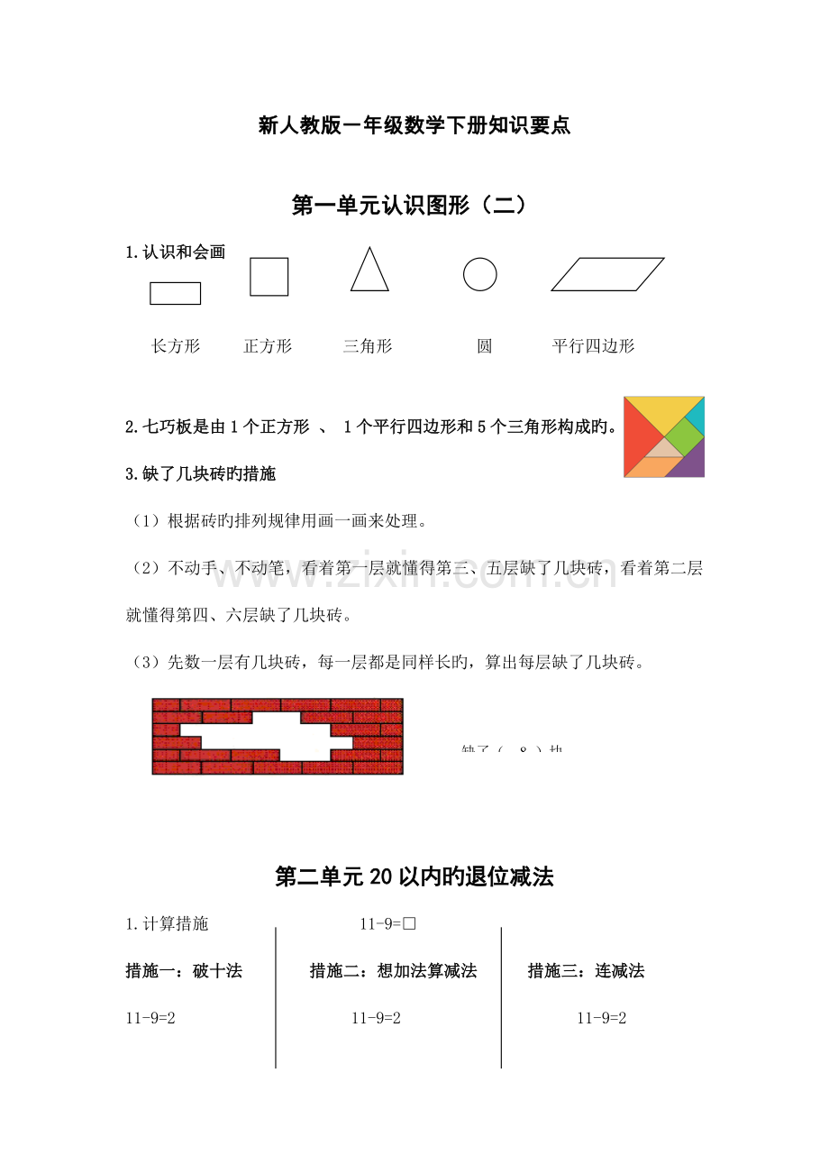 2023年一年级数学下册知识点梳理.doc_第1页