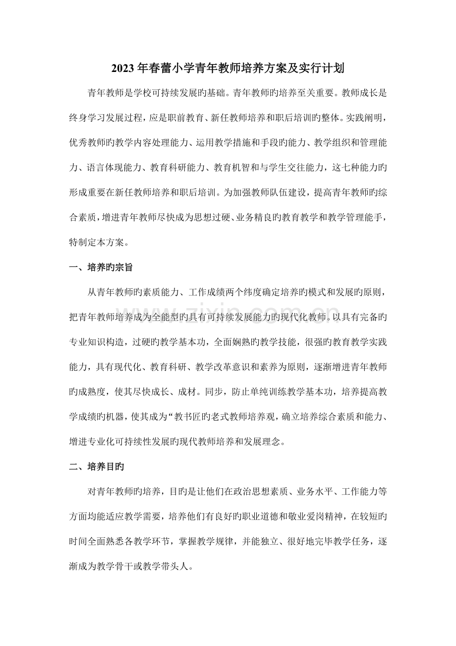 春蕾小学青年教师培养方案及实施计划.doc_第1页