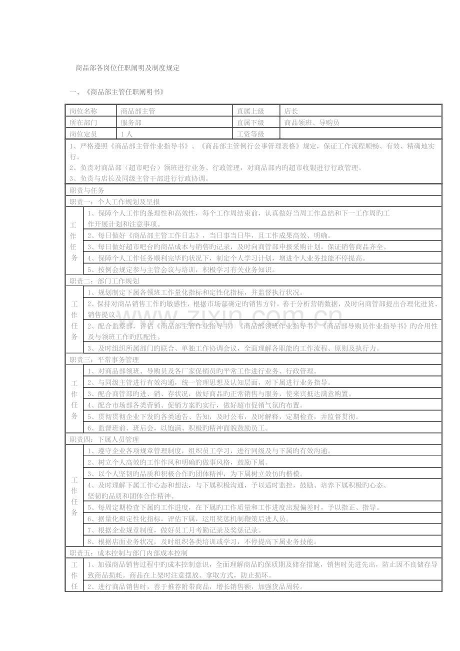 商品部各岗位任职说明及制度规定KTV.doc_第1页