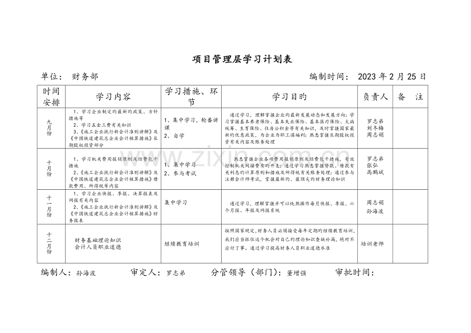 项目管理层学习计划表.doc_第3页