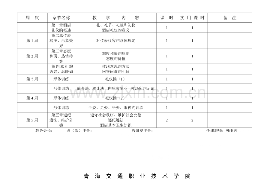 单青海交通学计划酒店管理与形体训练.doc_第2页