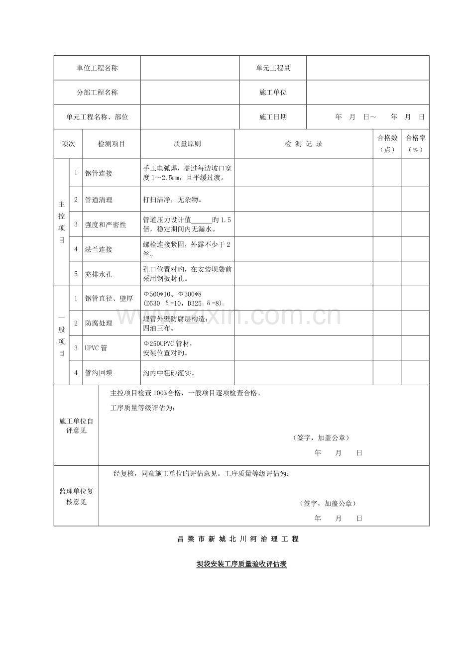 橡胶坝坝袋安装单元工程质量评定表模板.doc_第3页