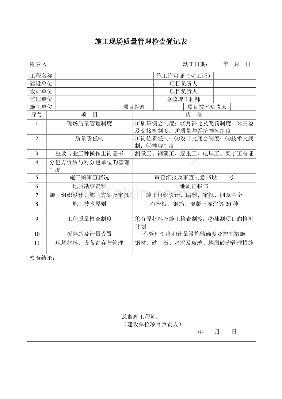 施工现场质量管理检查记录表等通用表.doc_第1页