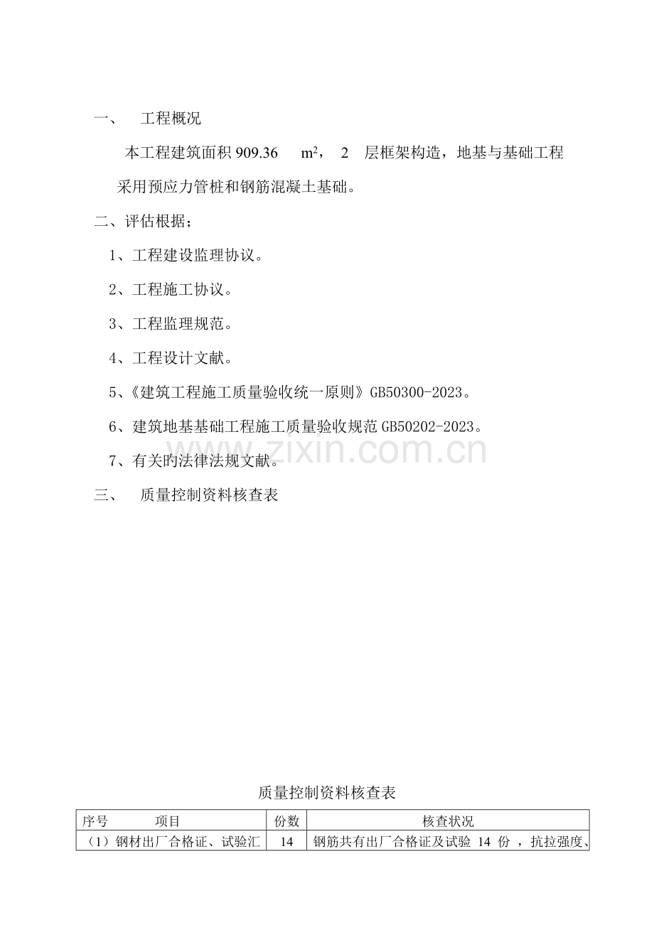 工程质量监理评估报告地基与基础工程样本.doc_第2页