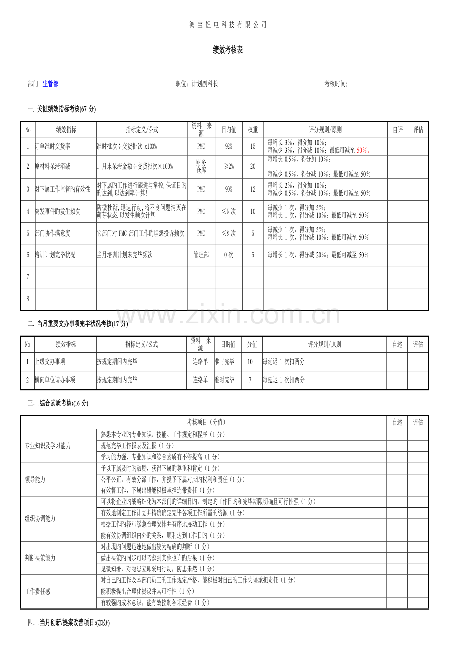 PMC绩效考核表范文.doc_第1页