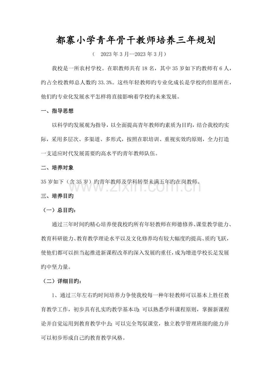 都寨小学青年骨干教师培养三年规划.docx_第1页