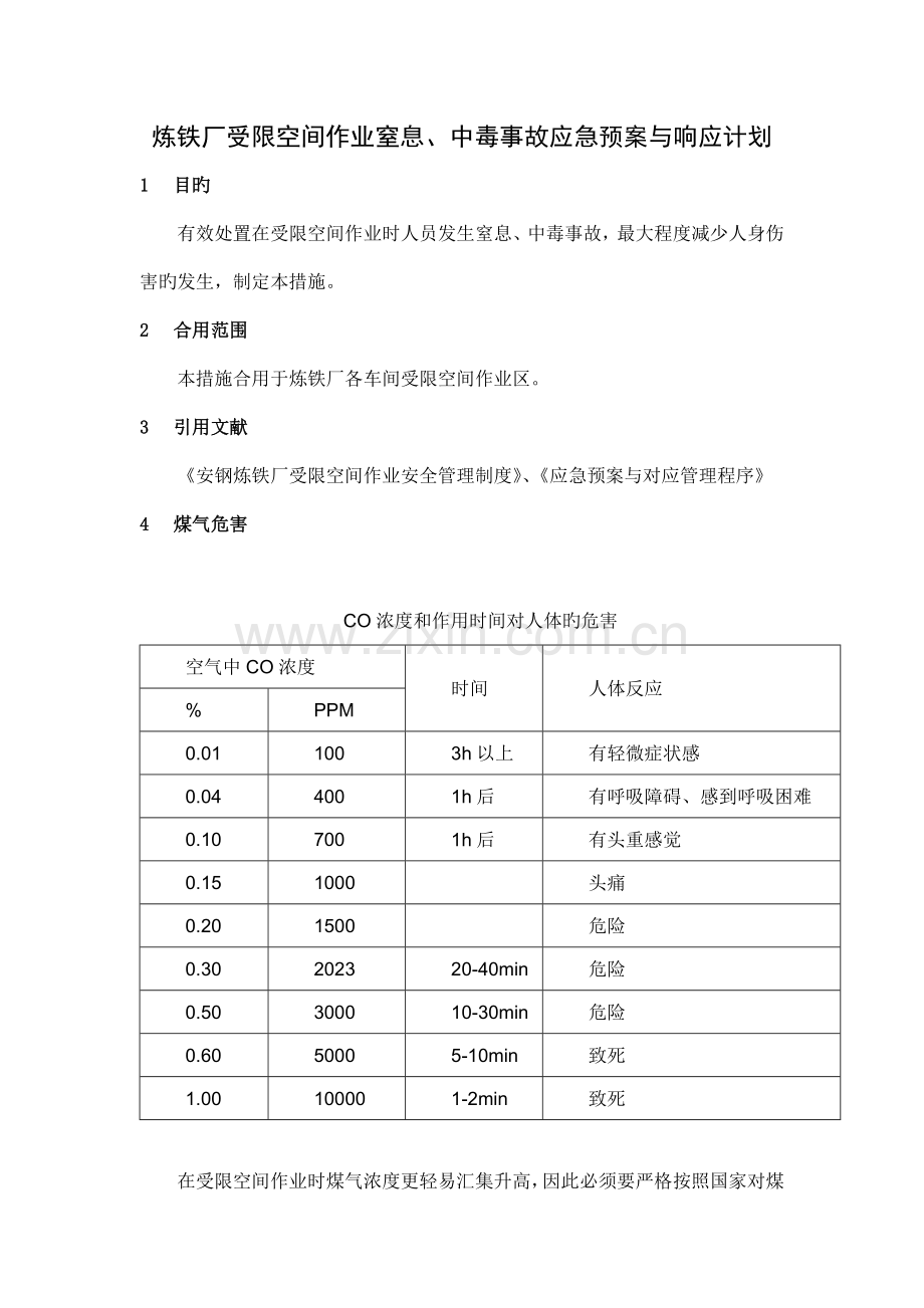 炼铁厂受限空间作业窒息预案.doc_第1页