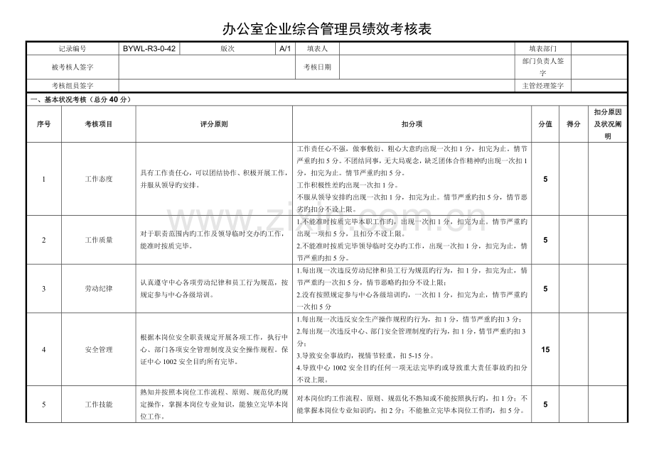 办公室企业综合管理员绩效考核表.doc_第3页