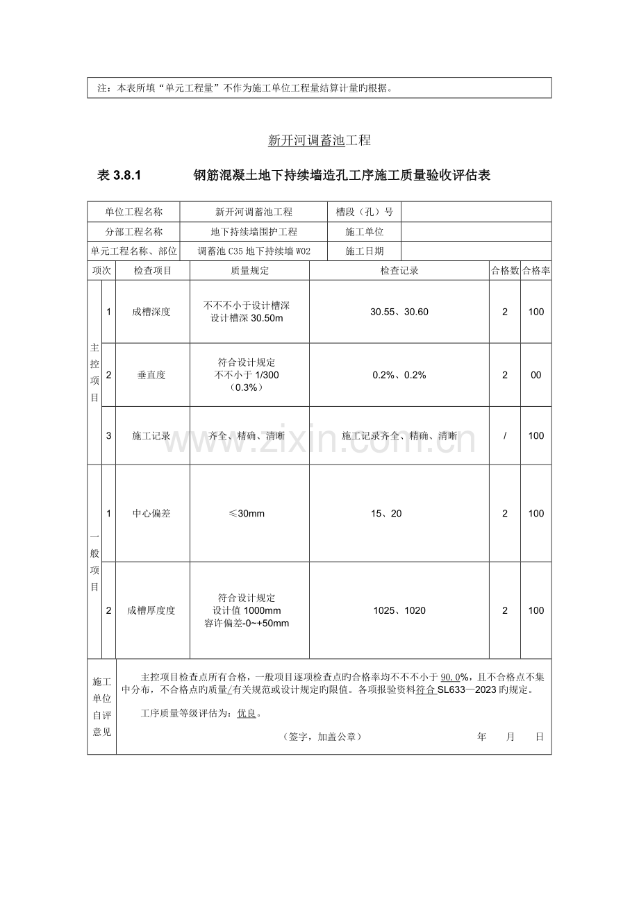 水利工程地下连续墙单元质量评定表.docx_第2页