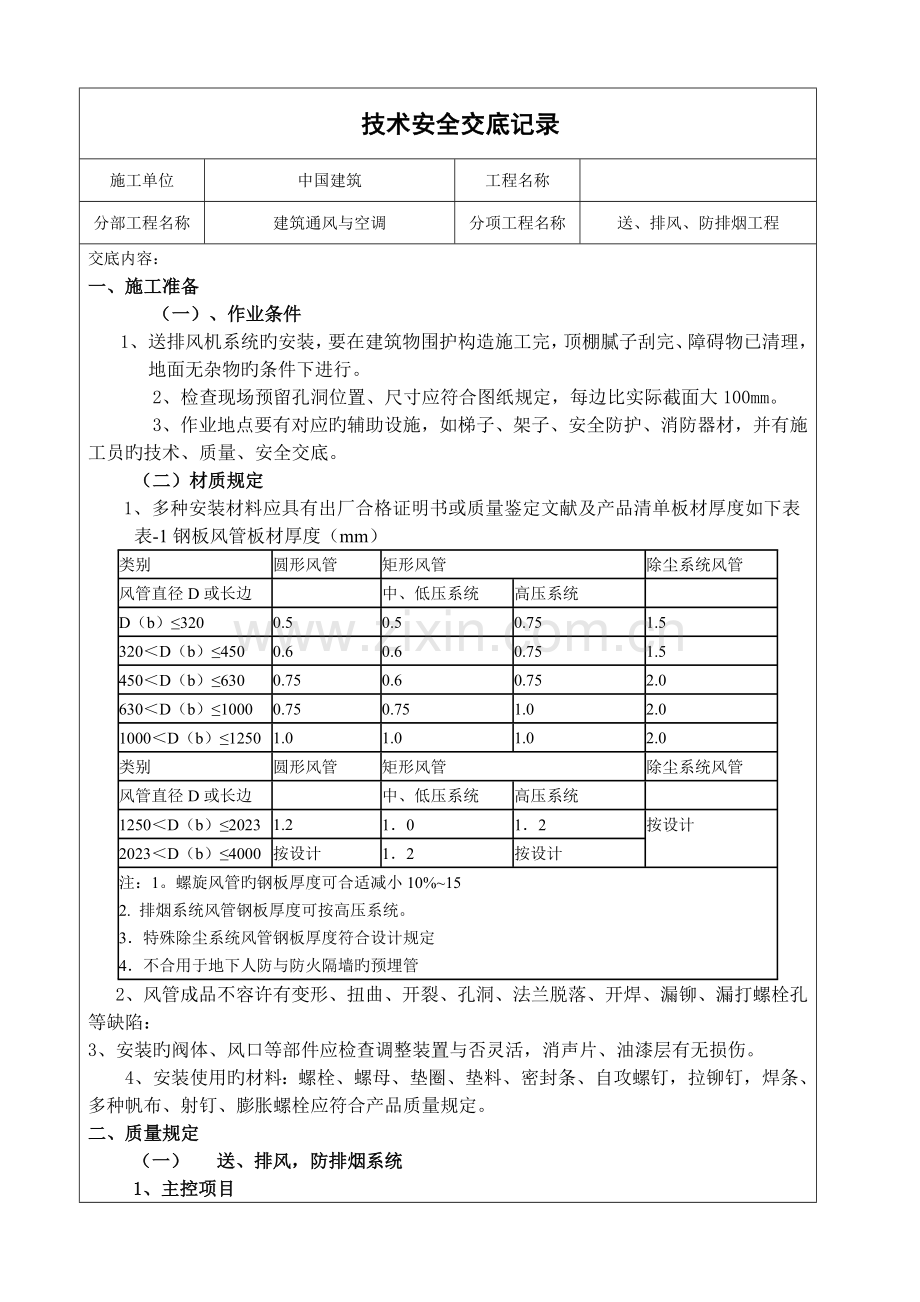 技术安全交底记录通风docx.docx_第1页