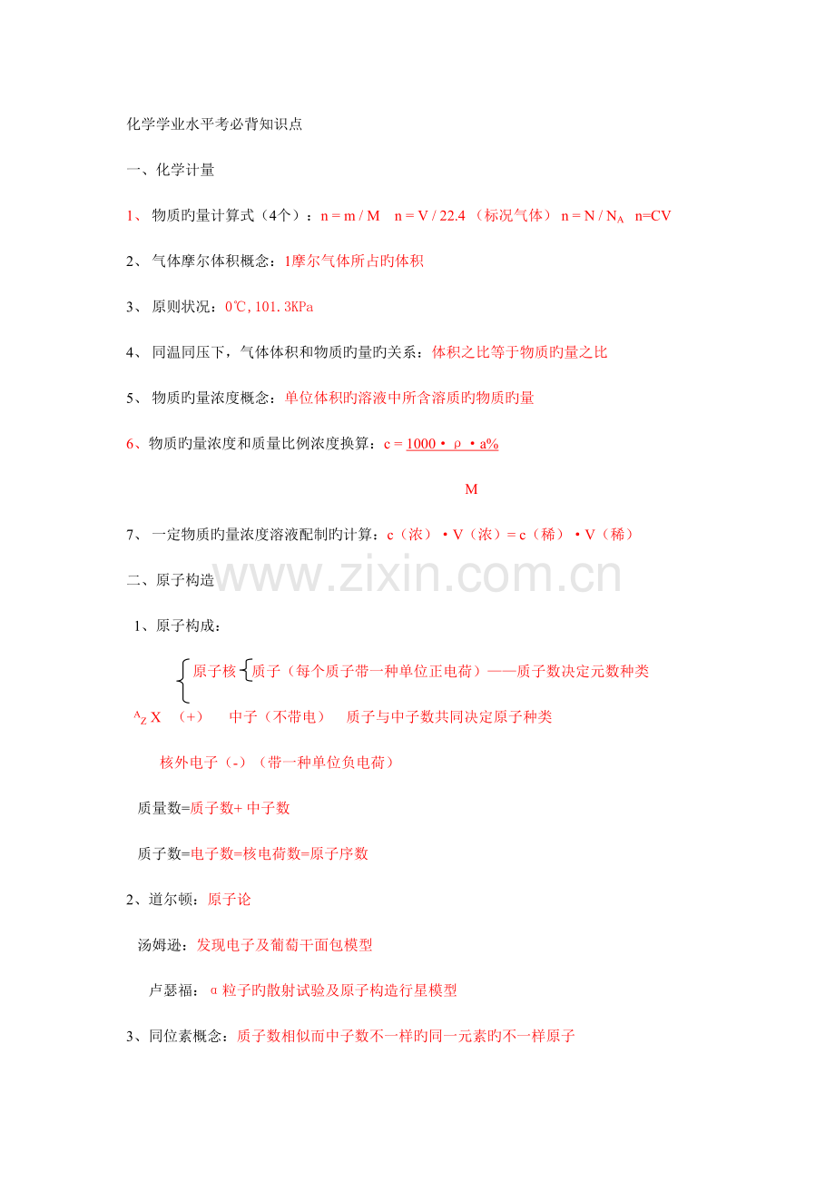 2023年化学学业水平考必背知识点.doc_第1页