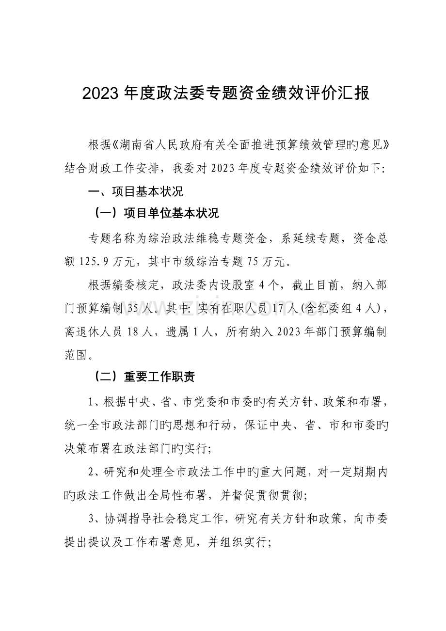 政法委专项资金绩效评价报告.doc_第1页