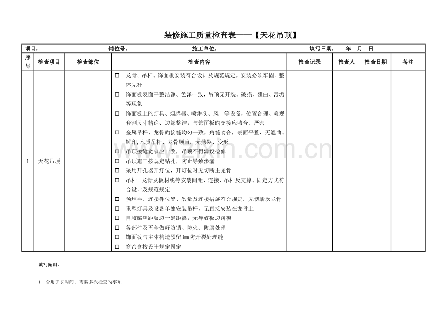 装修施工质量检查表.docx_第1页