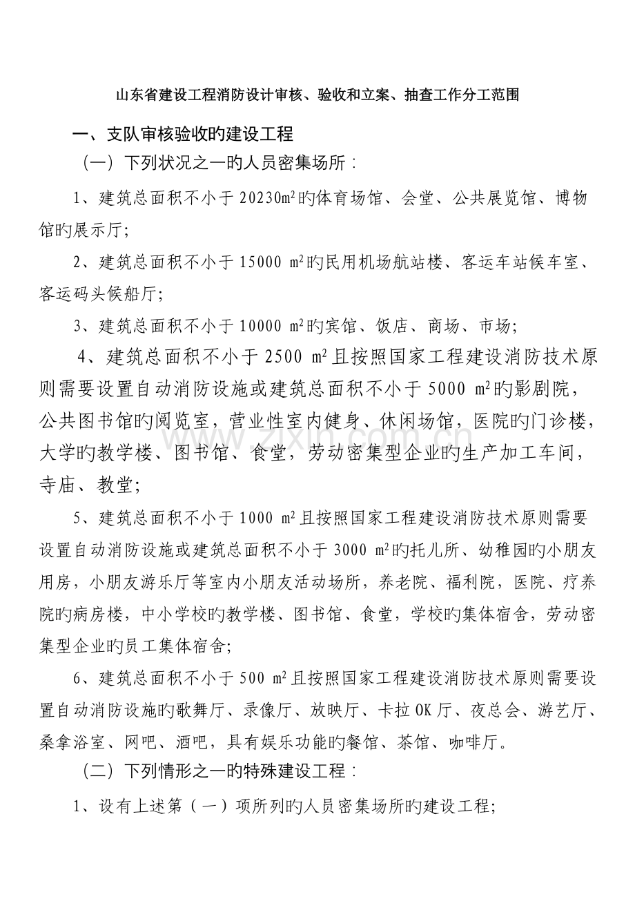 山东省建设工程消防设计审核验收和备案抽查工作分工范围.doc_第1页