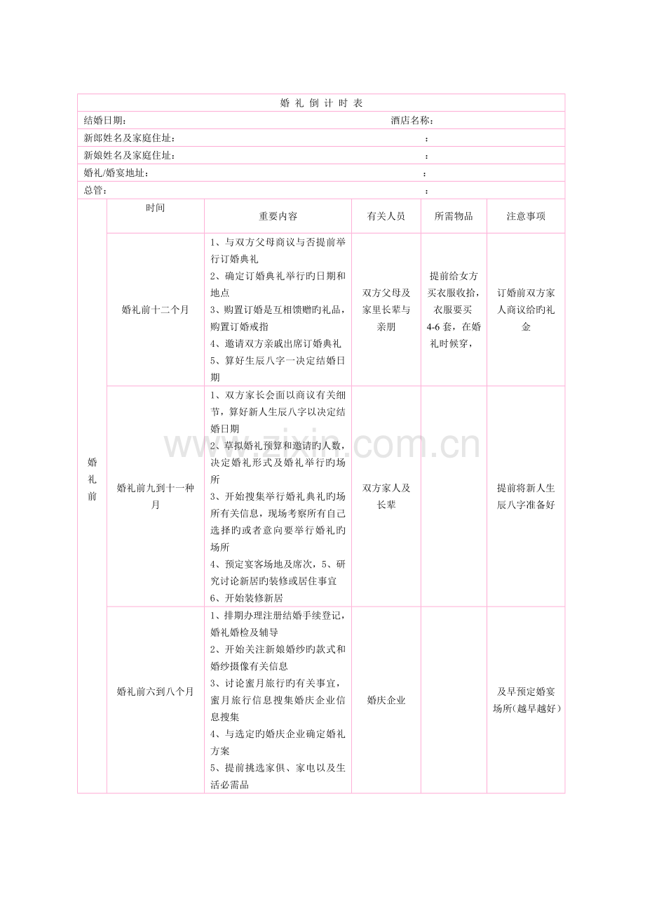 婚礼前期准备流程表提前一年.doc_第1页