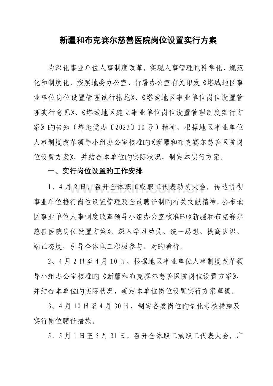 慈善医院岗位设置实施方案.doc_第1页