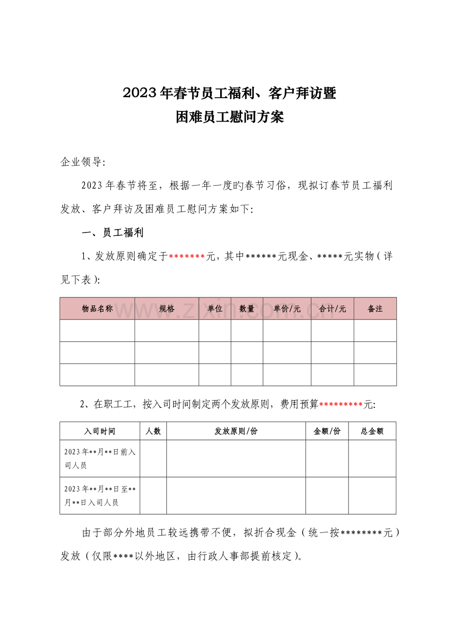 春节员工福利客户拜访及困难职工慰问方案.docx_第1页