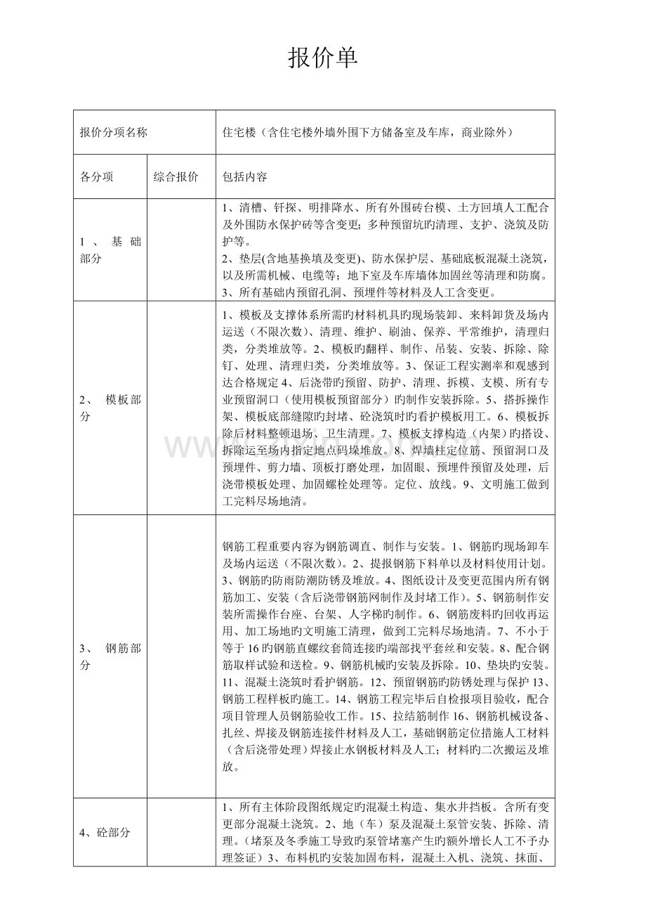 建筑工程劳务大包报价单doc.doc_第1页