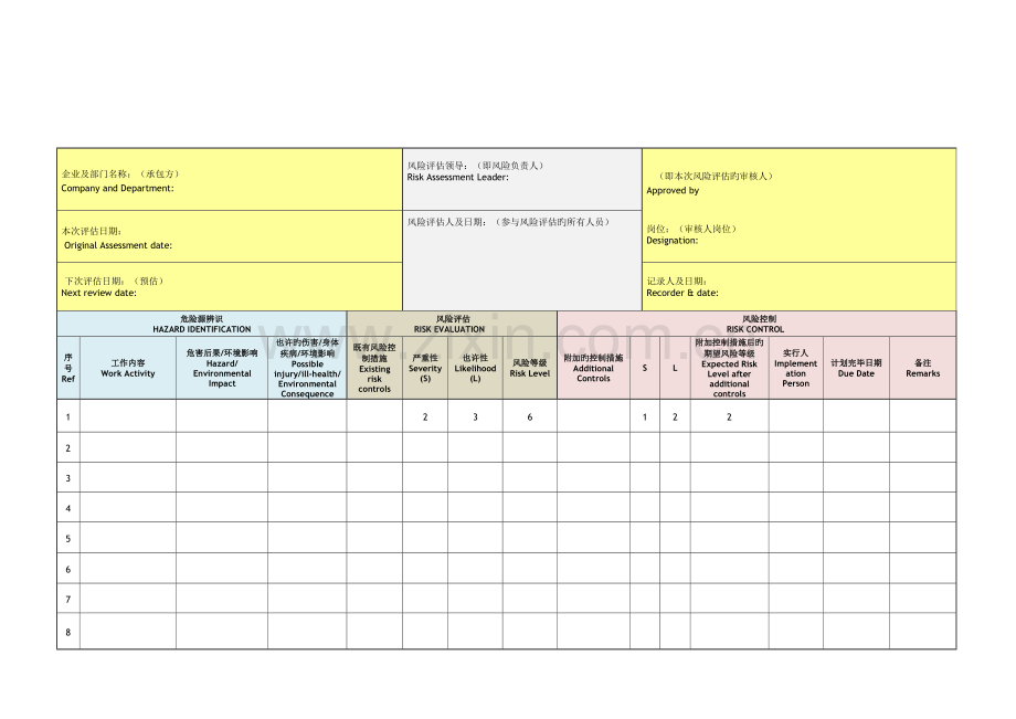 风险评估表工程项目版.docx_第1页