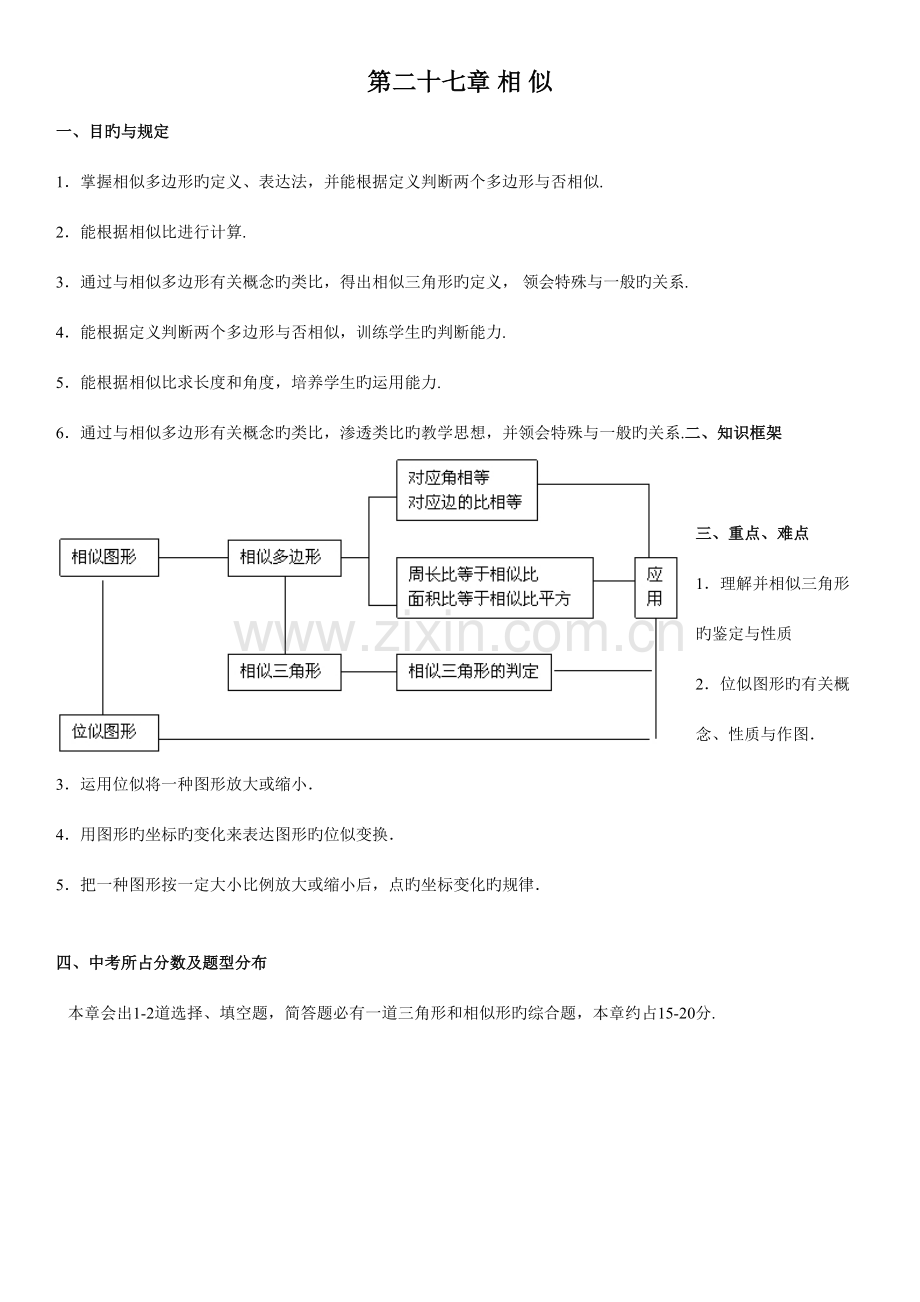 2023年人教版初中数学第二十七章相似知识点.docx_第1页