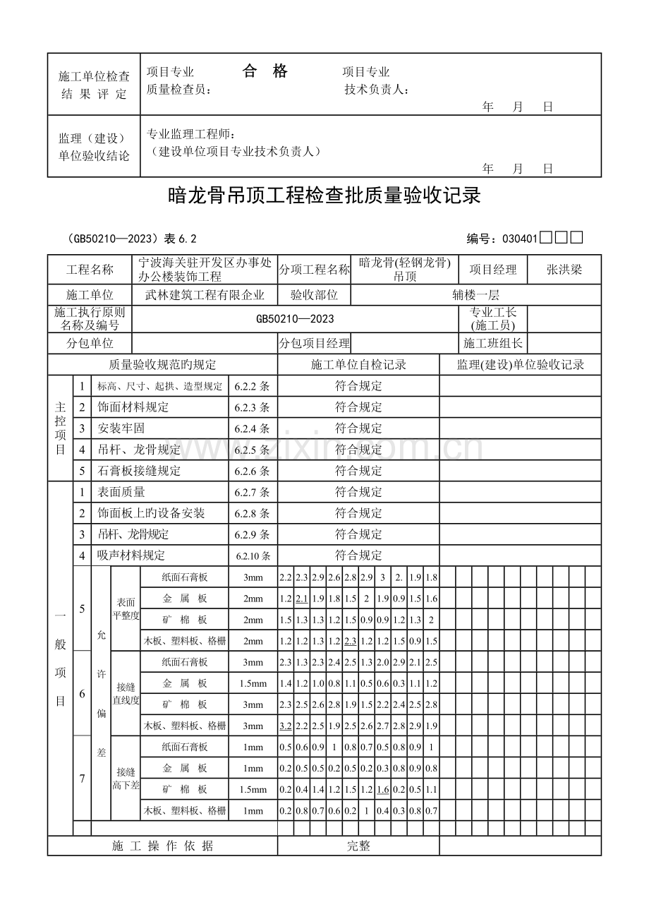 暗龙骨吊顶工程检验批质量验收记录.doc_第3页