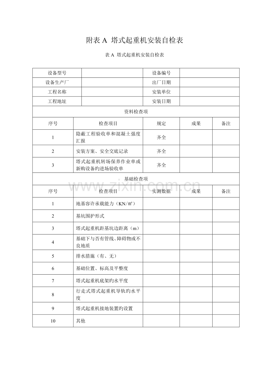 塔吊安装拆卸安全技术规程全部附表.doc_第1页