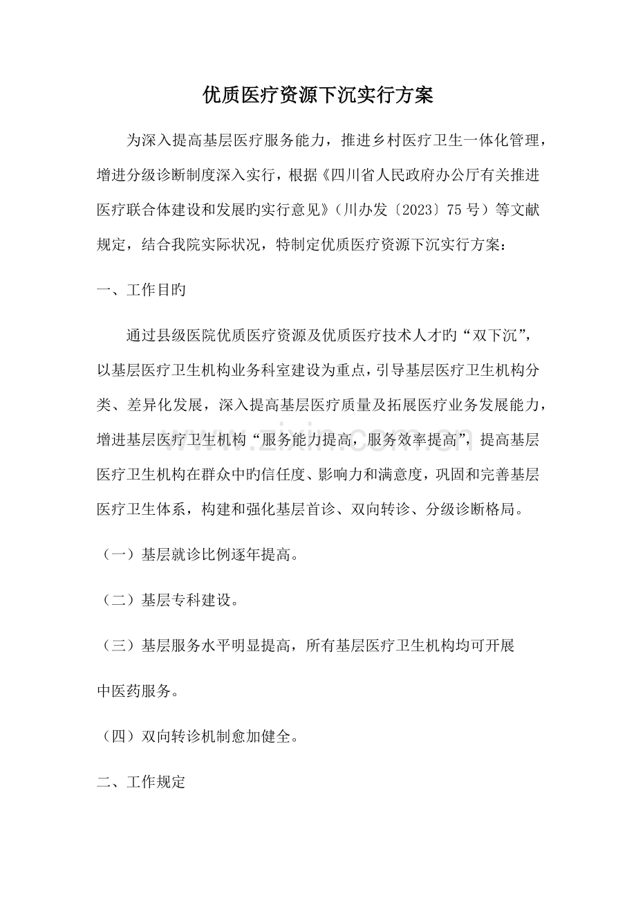 优质医疗资源下沉实施方案.docx_第1页