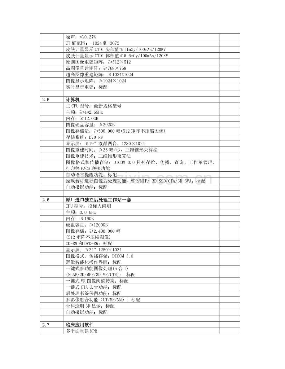 高档多排螺旋CT招标技术参数规格.doc_第3页