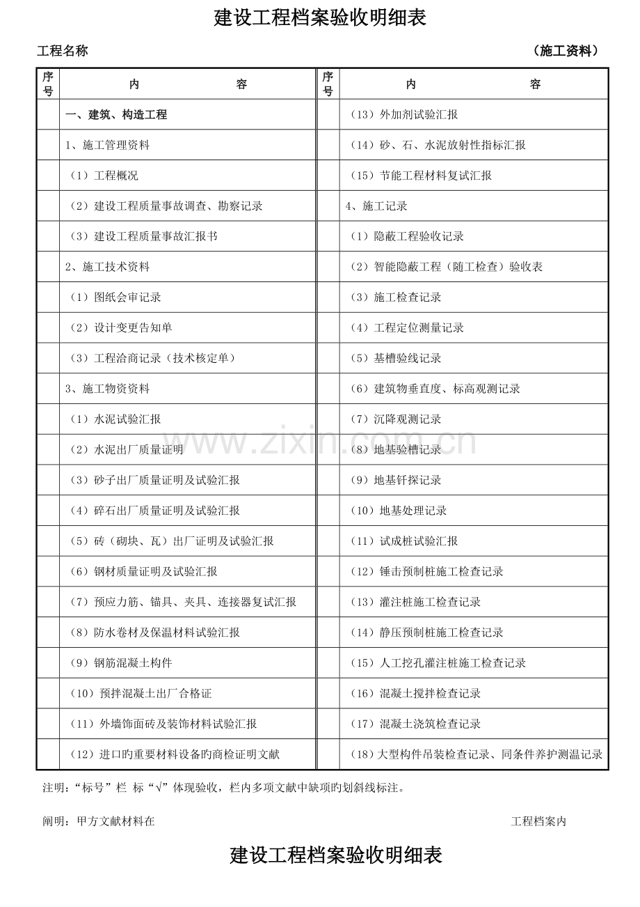 建筑安装工程档案验收明细表.doc_第1页