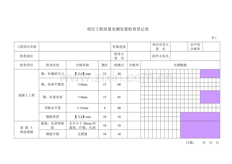 项目工程质量实测实量检查记录表.doc_第1页