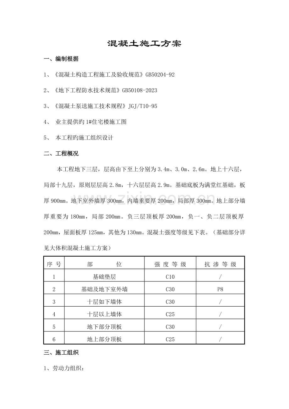 住宅楼混凝土施工方案.doc_第1页