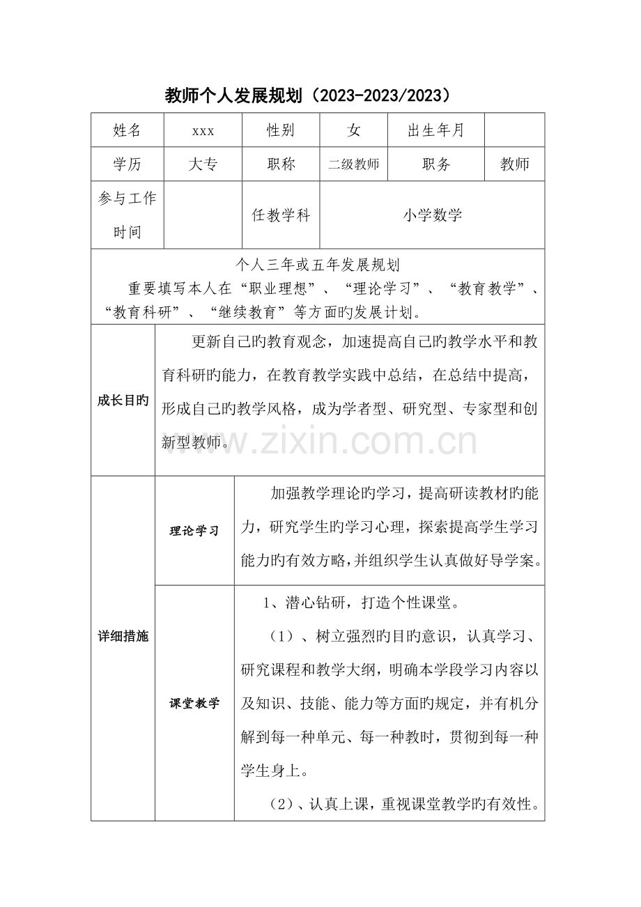 教师个人发展规划模板.doc_第1页