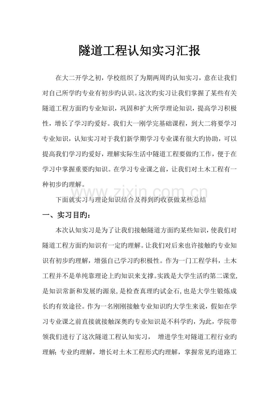 中南大学隧道工程认知实习.docx_第1页