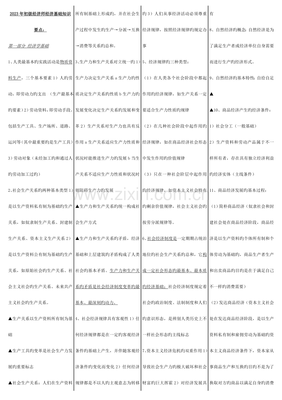 2023年初级经济师经济基础完整知识要点复习.doc_第1页