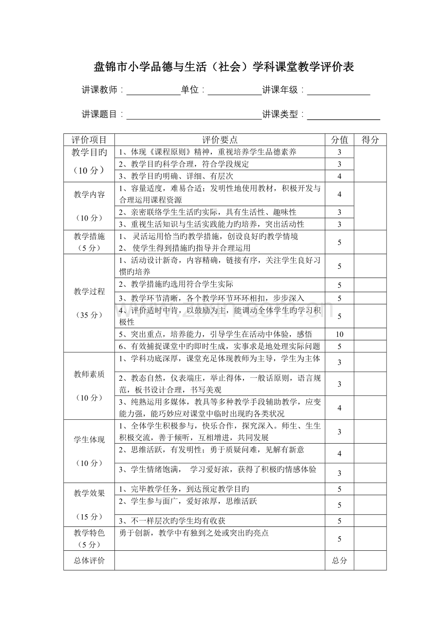 盘锦市小学各学科课堂教学评价标准.doc_第1页