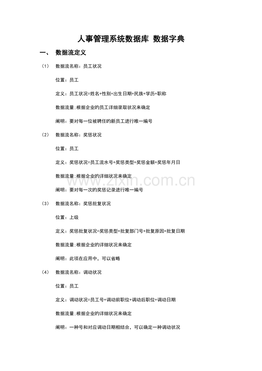 人事管理系统数据库数据字典.doc_第1页