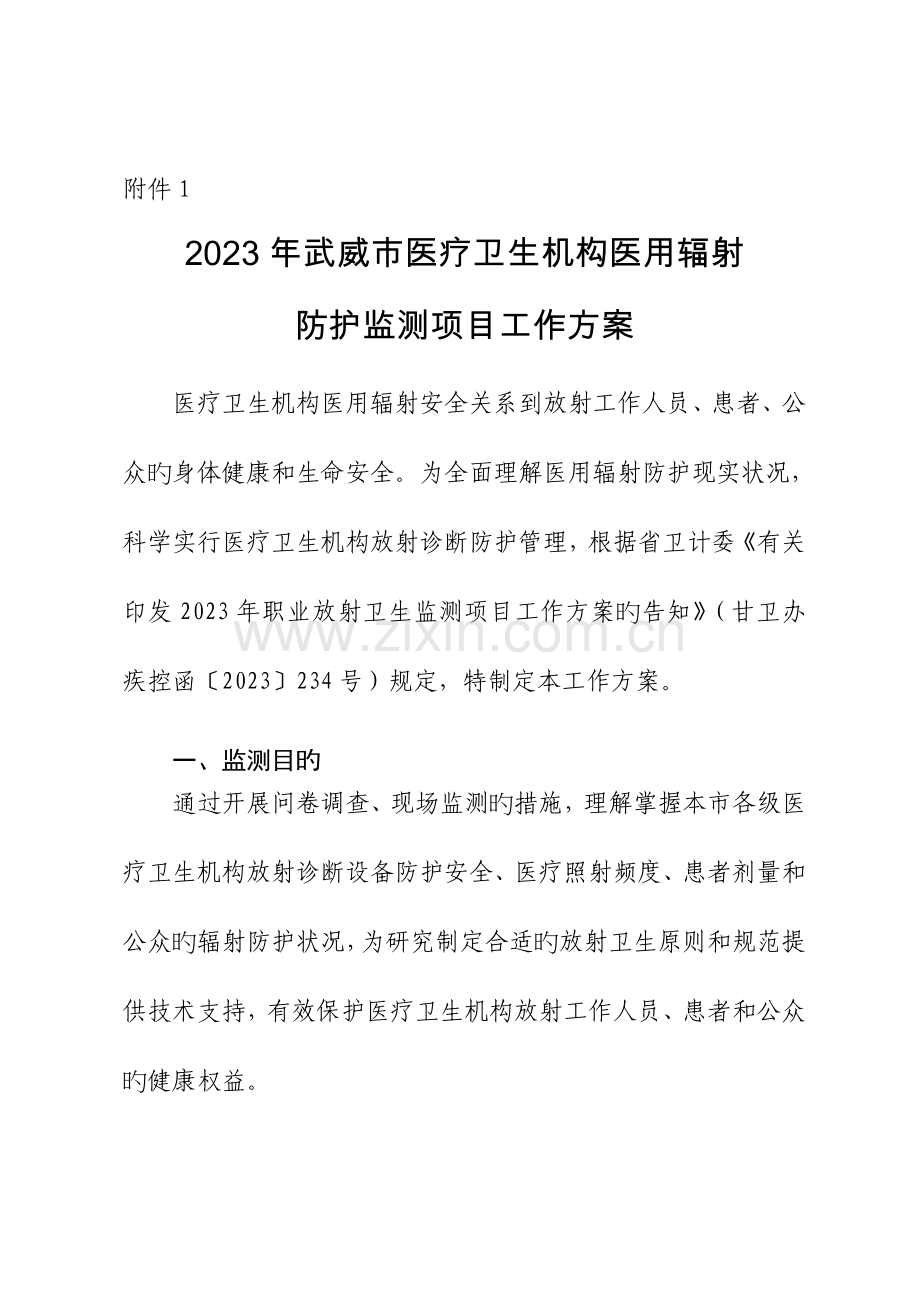 武威医疗卫生机构医用辐射防护监测项目工作方案.doc_第1页