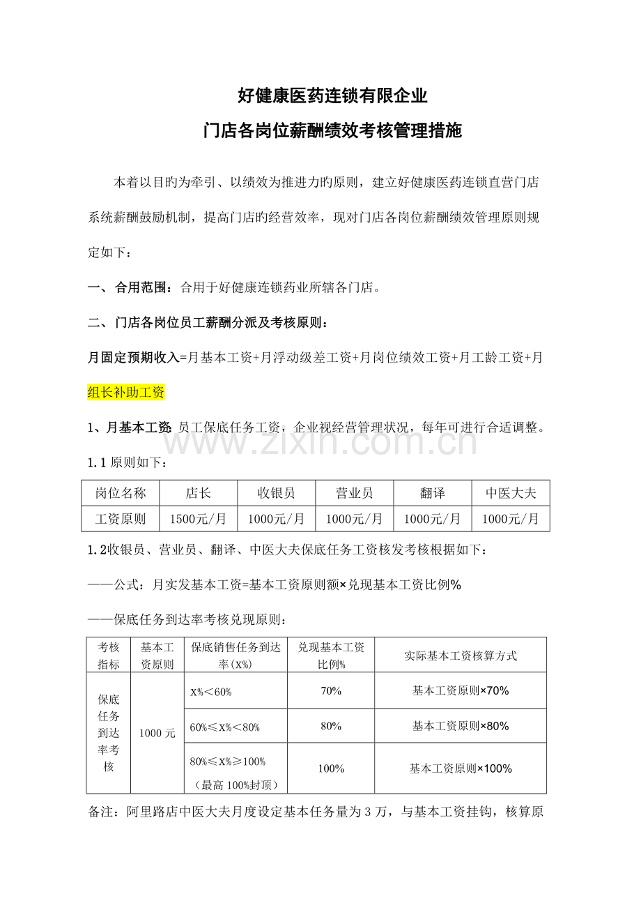 门店薪酬绩效考核制度-适用杭州.doc_第1页