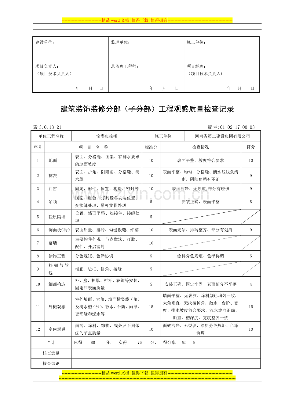 建筑装饰装修工程分部工程质量控制资料核查记录.doc_第3页