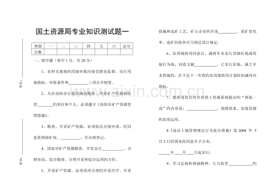 2023年国土资源局专业知识测试题一.doc_第1页