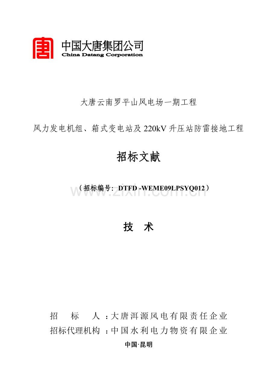 罗平山风力发电机组及升压站防雷接地工程招标技术规范.doc_第1页