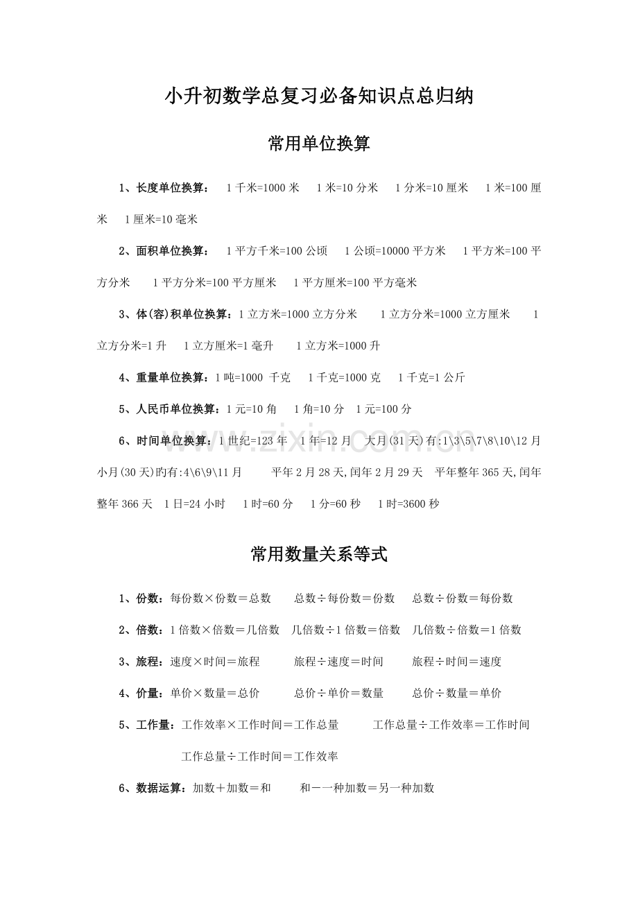 2023年小升初数学总复习总归纳必备知识点大全.doc_第1页