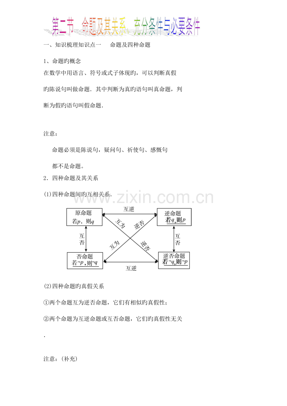 2023年命题及其关系充分条件与必要条件知识点与题型归纳.doc_第1页