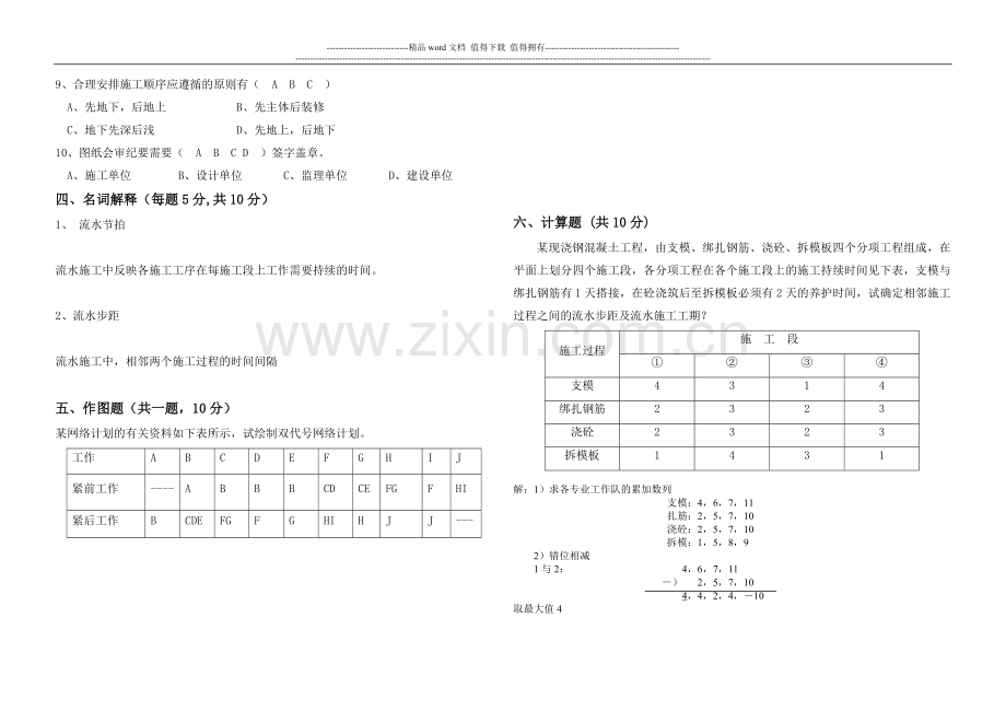 建筑施工组织设计期末B卷答案.doc_第3页