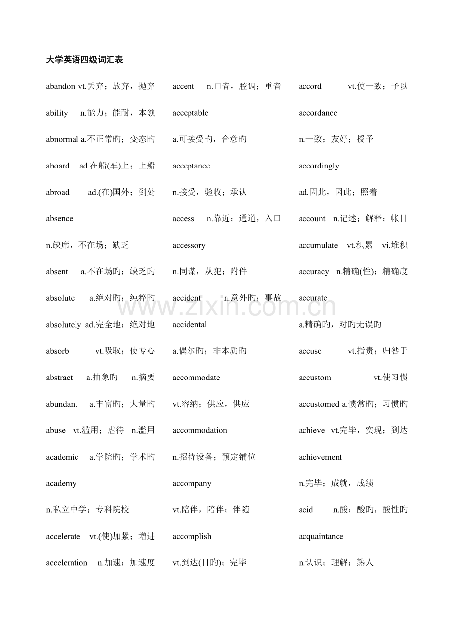 2023年四级词汇表.doc_第1页