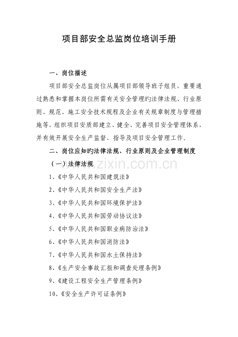 项目部安全总监岗位培训手册.docx_第1页